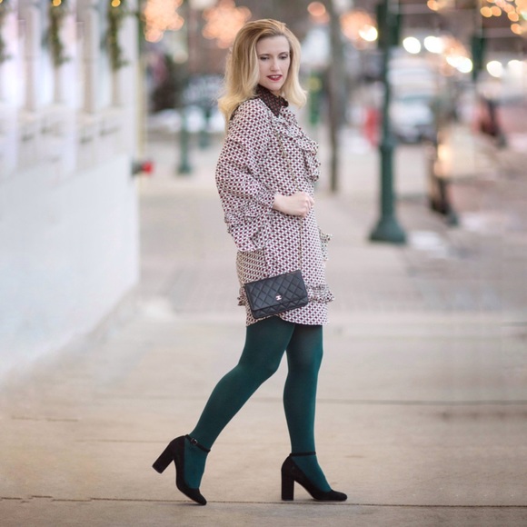 Green Control top opaque tights High waisted stockings hosiery - Picture 8 of 8